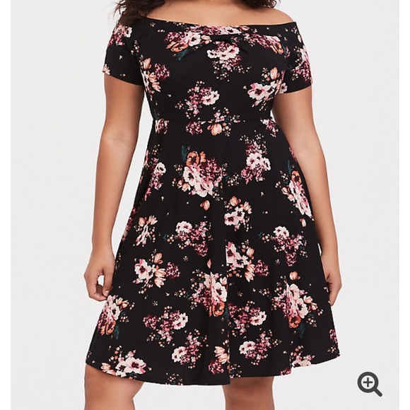 torrid Dresses & Skirts - Black floral off shoulder skater dress